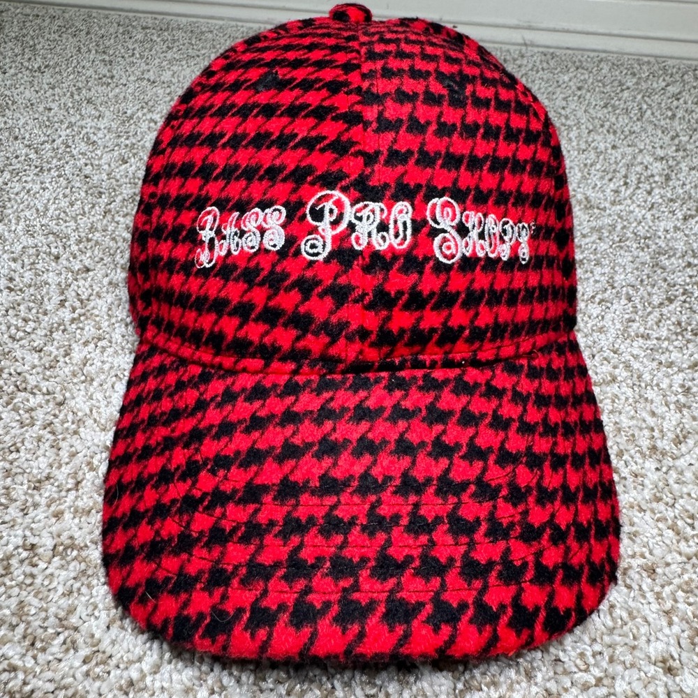 Bass Pro Shops Mens Red Black Houndstooth Baseball Cap Adjustable Strap